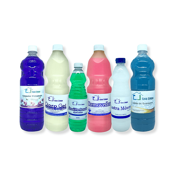 Kit do Insta (Limpador Perfumado + Cloro Gel + Alcool Perfumado + Remoedor Rosa + Lustra Moveis + Sabao de Querosene)