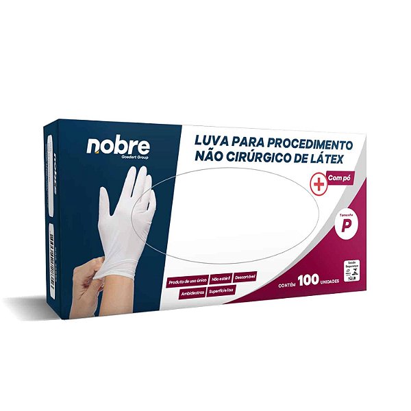 Luva latex com po "P" -  P/ proced. nao cirurgico c/100unid - Nobre