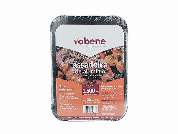 ASSADEIRA RETANGULAR 1500ML C/ TAMPA CART 12UN VABENE