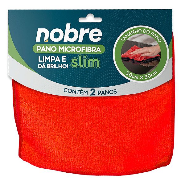 Pano microfibra 30x30cm (pct c/ 2 un) vermelho Slim - Nobre