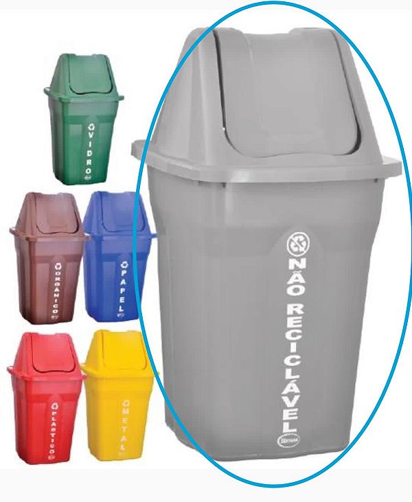 LIXEIRA BASCULANTE COM TAMPA COLETA SELETIVA 60L SANTANA - 1UN - **CINZA***