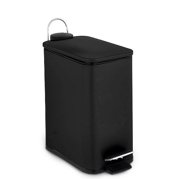 Lixeira metal retangular c/pedal 5l preto acetinado - Mood