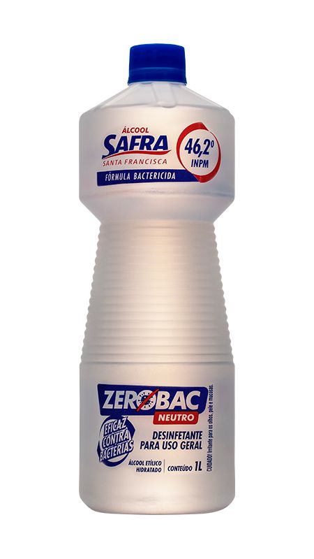 ALCOOL SAFRA LIQUIDO 46,2 NEUTRO  - BACTERICIDA - 1L