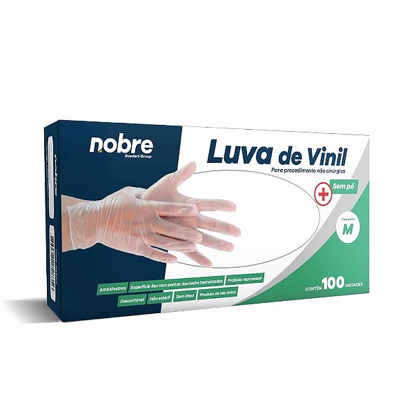 Luva vinil sem po *M*  - P/ proced nao cirurgico - c/100unid   - Nobre