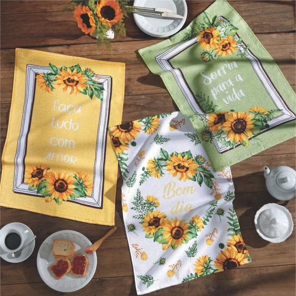 Pano de prato felpudo estampado DOHLER 45cm x 65cm - GIRASSOL - 1un