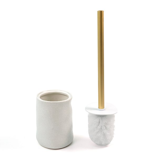 ESCOVA SANITARIA COM SUPORTE DE CERAMICA BRANCO  OIKOS