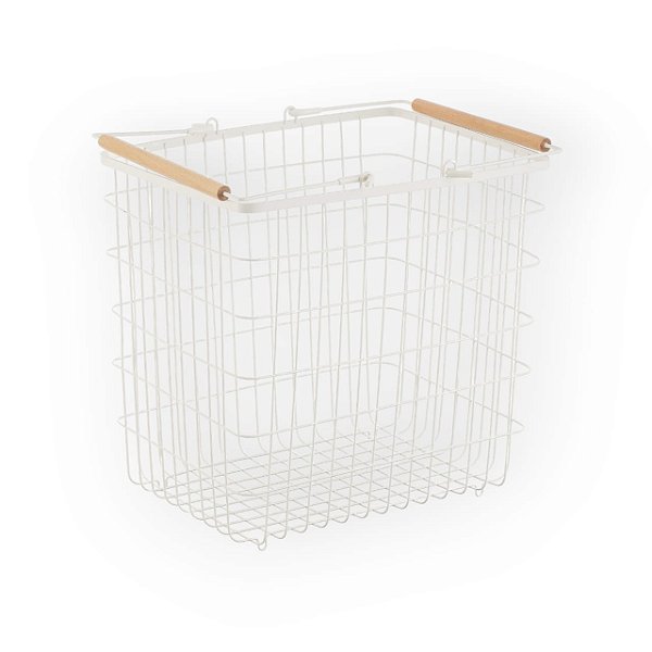 CESTO ARAMADO 47L COM ALCA DE BAMBU BRANCO OIKOS