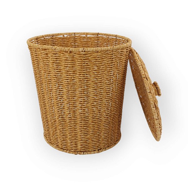 LIXEIRA CILINDRICA COM TAMPA 15L RATTAN NATURAL OIKOS