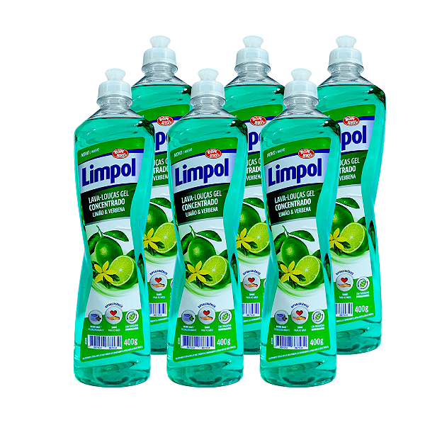 KIT C/ 6 DETERGENTES LIMPOL GEL LIMAO E VERBENA 400G