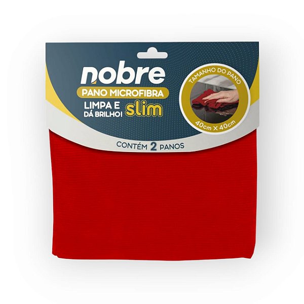 Pano microfibra 40x40cm (pct c/ 2 un) vermelho Slim - Nobre