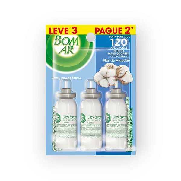 PURIFICADOR BOM AR CLICK SPRAY REFIL 12ml L3P2 FLOR ALGODÃO