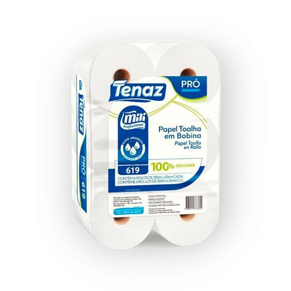 PAPEL TOALHA BOBINA PRO TENAZ 27G 200MX19CM 6 ROLO