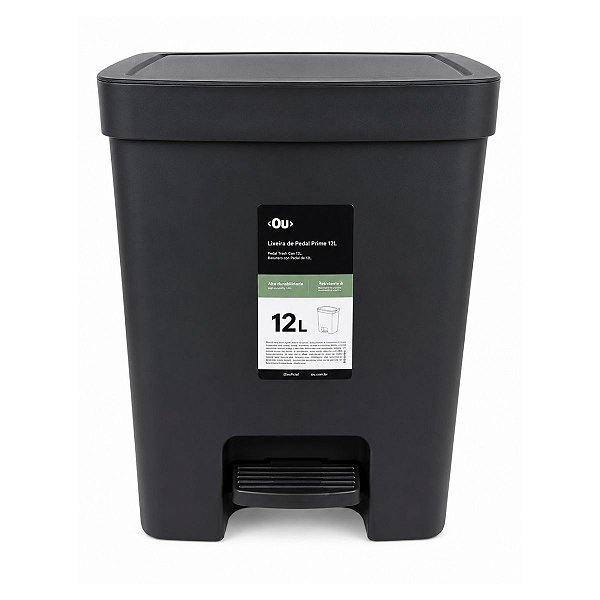 Lixeira Com Pedal Preto 12L Trium OU
