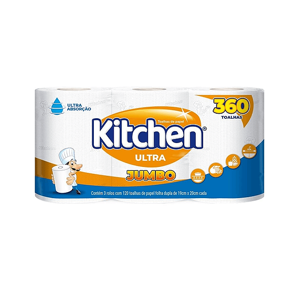 PAPEL TOALHA FOLHA DUPLA KITCHEN JUMBO 360 FOLHAS