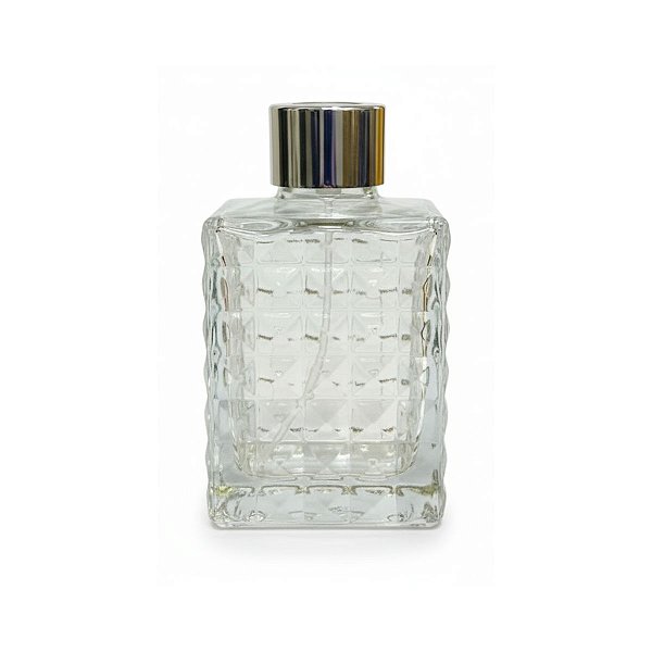 VIDRO MICRO GARRAFA RETANGULAR TAMPA PRATA 70 ML