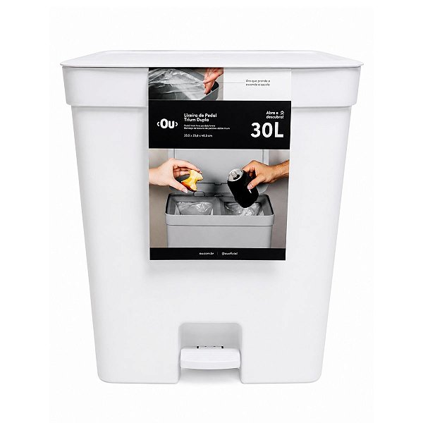 Lixeira de Pedal Dupla Branco 30L Trium OU
