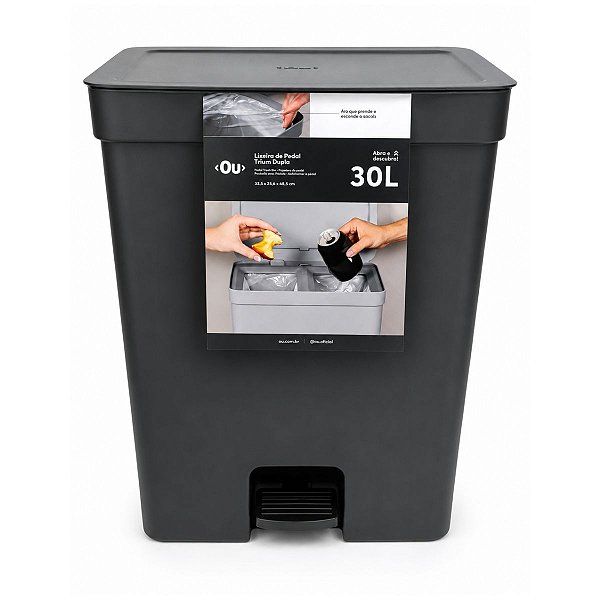 Lixeira de Pedal Dupla Preto 30L Trium OU