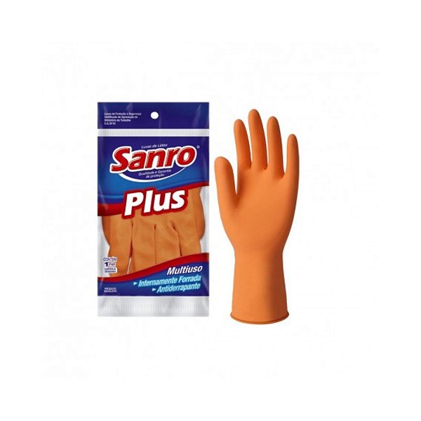 LUVA LATEX NATURAL PLUS LARANJA G SANRO