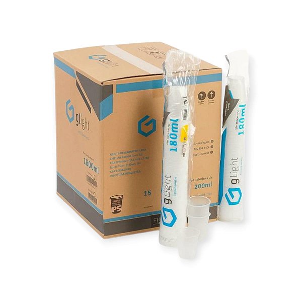 CAIXA COPO 180ML GLIGHT BRC PS 25X100
