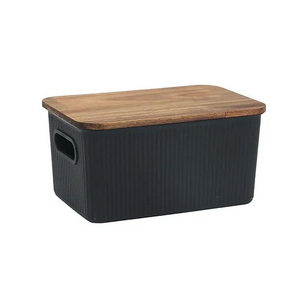 Caixa Organizadora 6l Plástica Tampa Acácia Oikos Preto