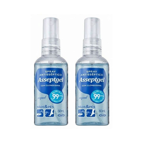 KIT C/ 2 UN SPRAY ANTISSEPTICO ASSEPTGEL CLOREXIDINA 60ML