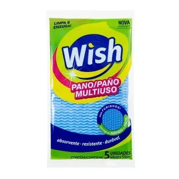 Pano Multiuso Wish – 49cm x 29cm c/5unid - Azul
