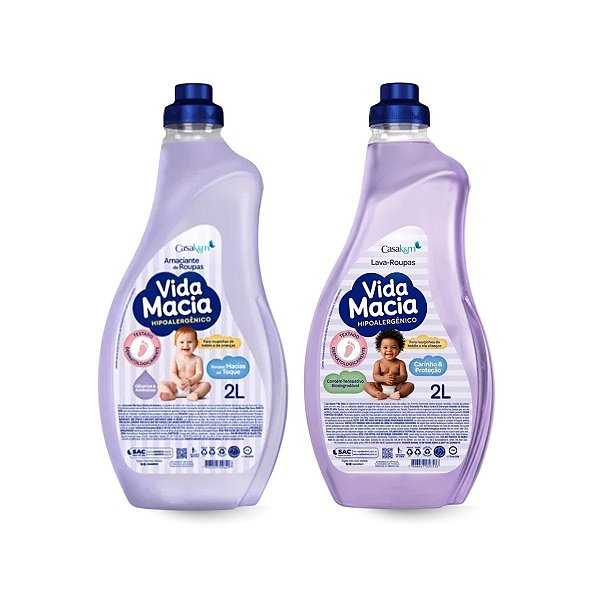 KIT VIDA MACIA LAVA ROUPAS+AMACIANTE GLICERINA E AMENDOAS 2L