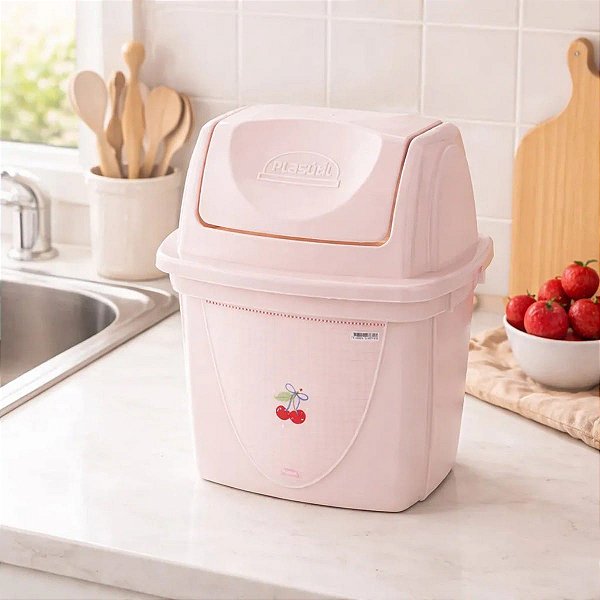 ***BLOQ***Lixeira de Pia Basculante 4,9 Litros Cereja Rosa Plasútil