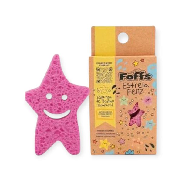 Esponja de Banho Natural Foffs Estrela Feliz Rosa Akora