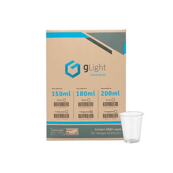 CAIXA COPO 180ML GLIGHT TRANSP. PS 2500 UN