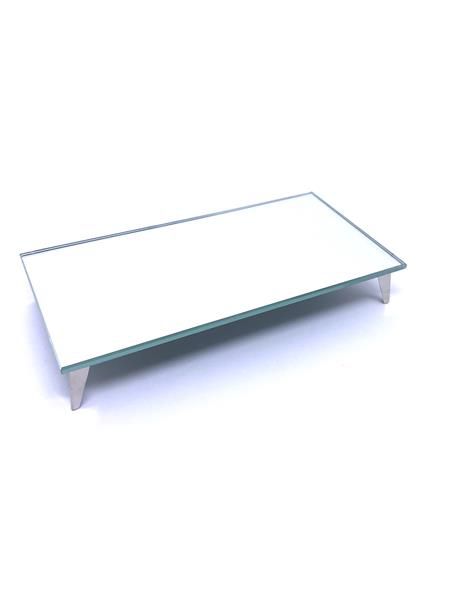 BANDEJA DE VIDRO ESPELHO C/ PES PALITO PRATA 10X20