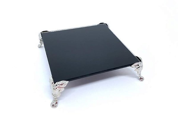 BANDEJA DE VIDRO PRETA C/ PES COLONIAL PRATA 12X12