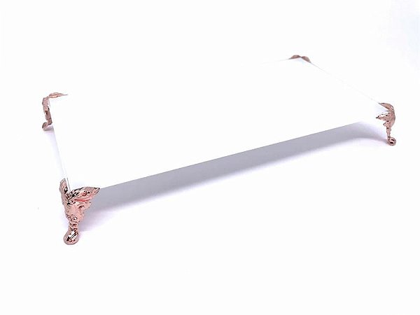 BANDEJA DE VIDRO BRANCA C/ACABAMENTO ROSE 12X25