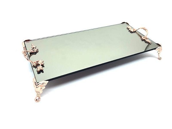 BANDEJA DE VIDRO BRONZE C/ROSE C/ALCAS 12X25