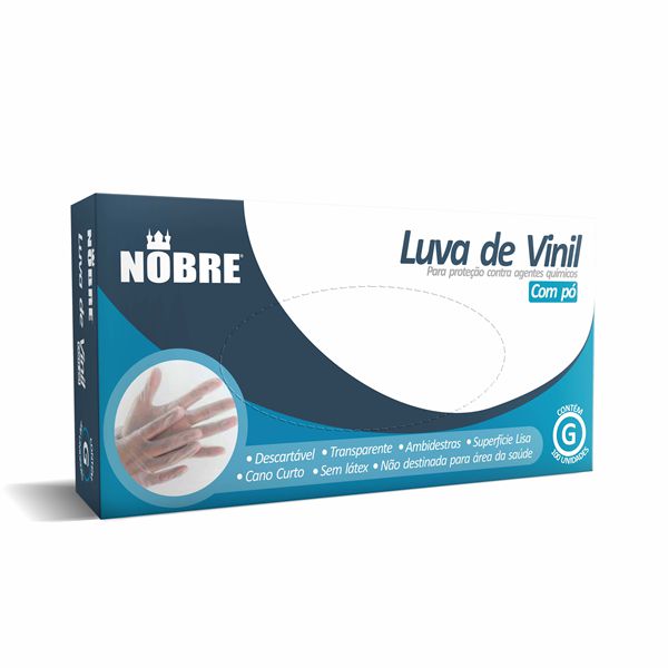 Luva vinil com po *G* - Protecao contra agentes quimicos - c/100un - Nobre - DESCONTIANUADO