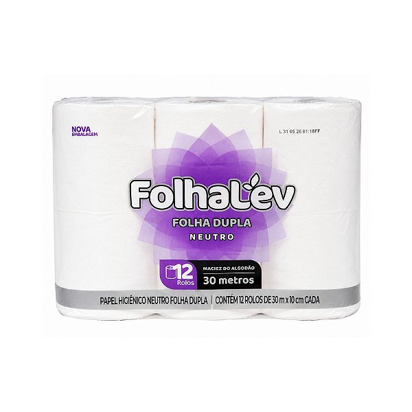 Papel higienico Folhalev folha dupla 30m - 12 rolos
