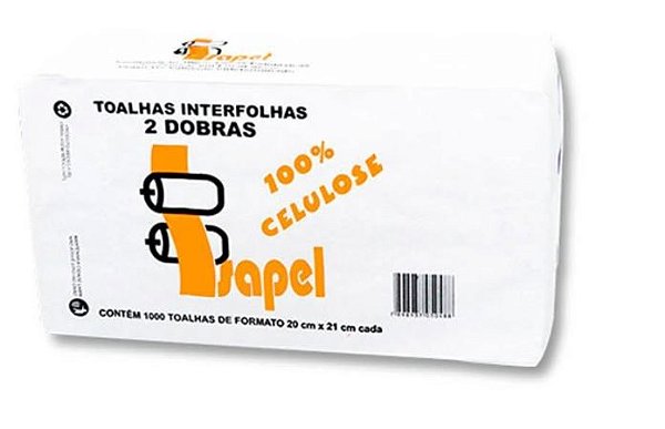 Toalhas interfolhas 2d 100% Celulose Virgem Com 1000 20x21 Isapel