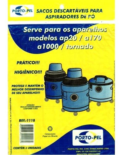 Saco aspirador electrolux hidrolux ap20 / a170 / a1000 / tornado - 3 und (REF.1118)