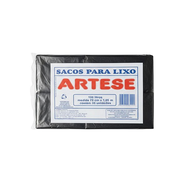 Saco lixo preto 100L 5uni Artese