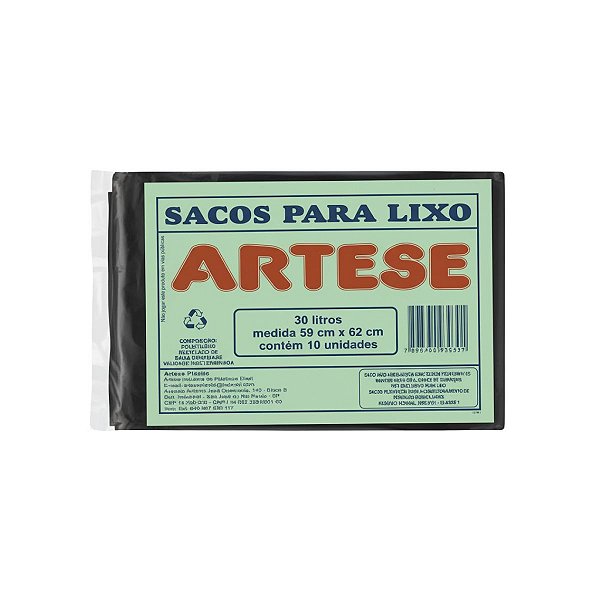 Saco lixo preto 30L 10uni Artese