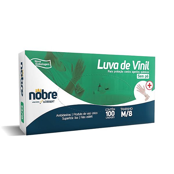 Luva Vinil sem pó *M* – Proteção Contra Agentes Químicos - c/100unid. – Nobre