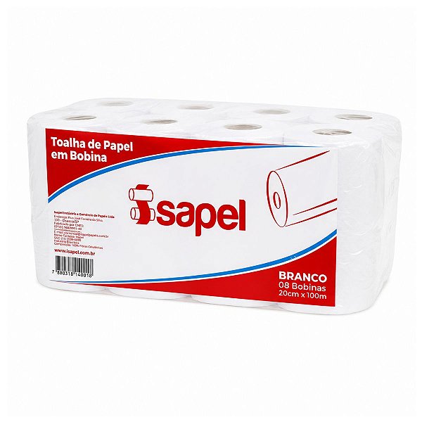 Toalha de Papel em Bobina 20x100x8 Branco Isapel