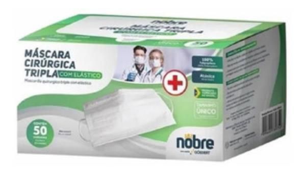 Mascaras cirurgica tripla com elastico c/50un NOBRE CX VERDE
