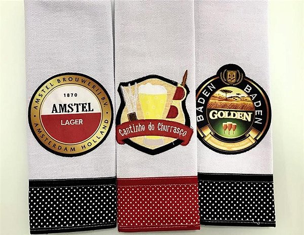 Kit Pano de prato com 3 - Estampas Cervejas