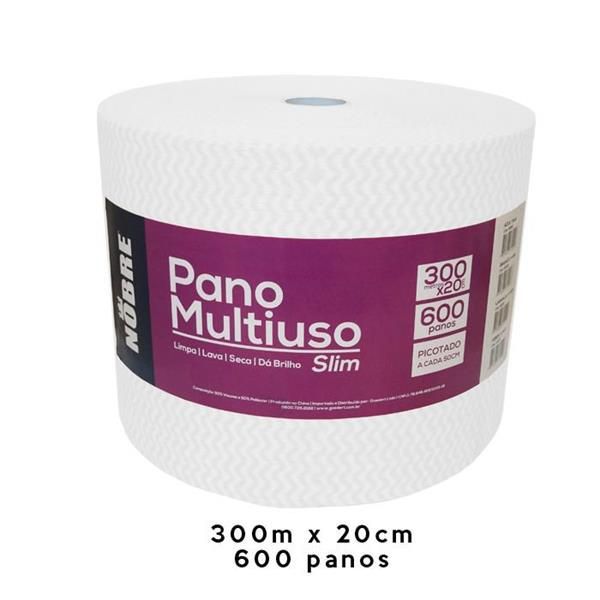 Pano multiuso SLIM 20cm x 300m - 600 panos (picotado aprox. 50cm) NOBRE branco