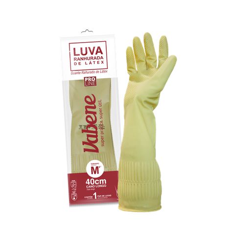 LUVA RANHURADA LATEX FLEX CANO LONGO M 1PAR VABENE