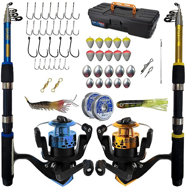 Kit De Pesca Duplo Vara + Molinete e Acessorios (Completo) - Jaú Pesca - A  Maior loja de Pesca do Brasil