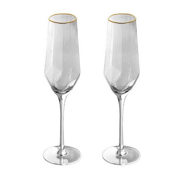 Jogo Com 2 Taças De Cristal Para Champagne 300ml Com Borda Dourada Taj - Wolff