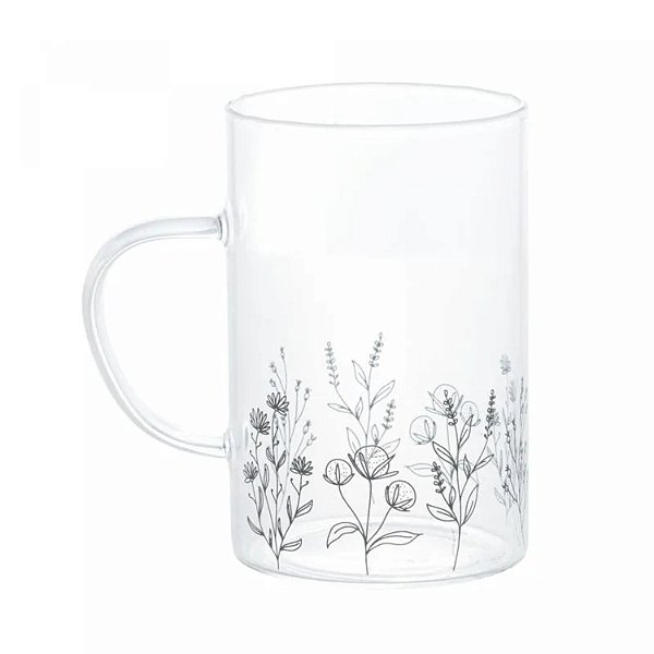 Conjunto 2 Canecas De Vidro Resistente Ao Calor Flor 280ml - Wolff