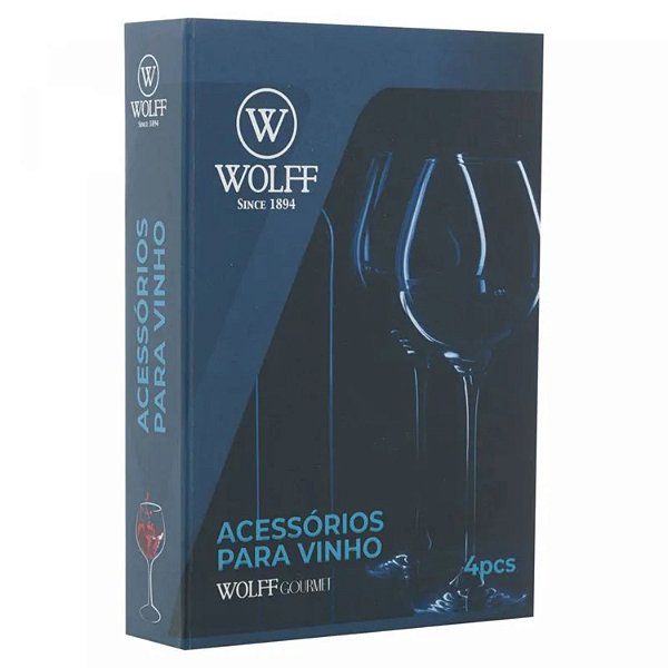 Conjunto Com 4 Peças Em Aço Inox E Madeira Para Vinho Com Caixa - Wolff